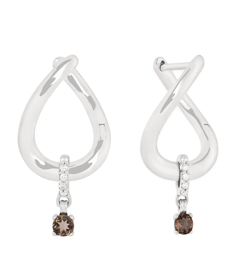 White Gold, Diamond and Quartz Molten Hoop Earrings