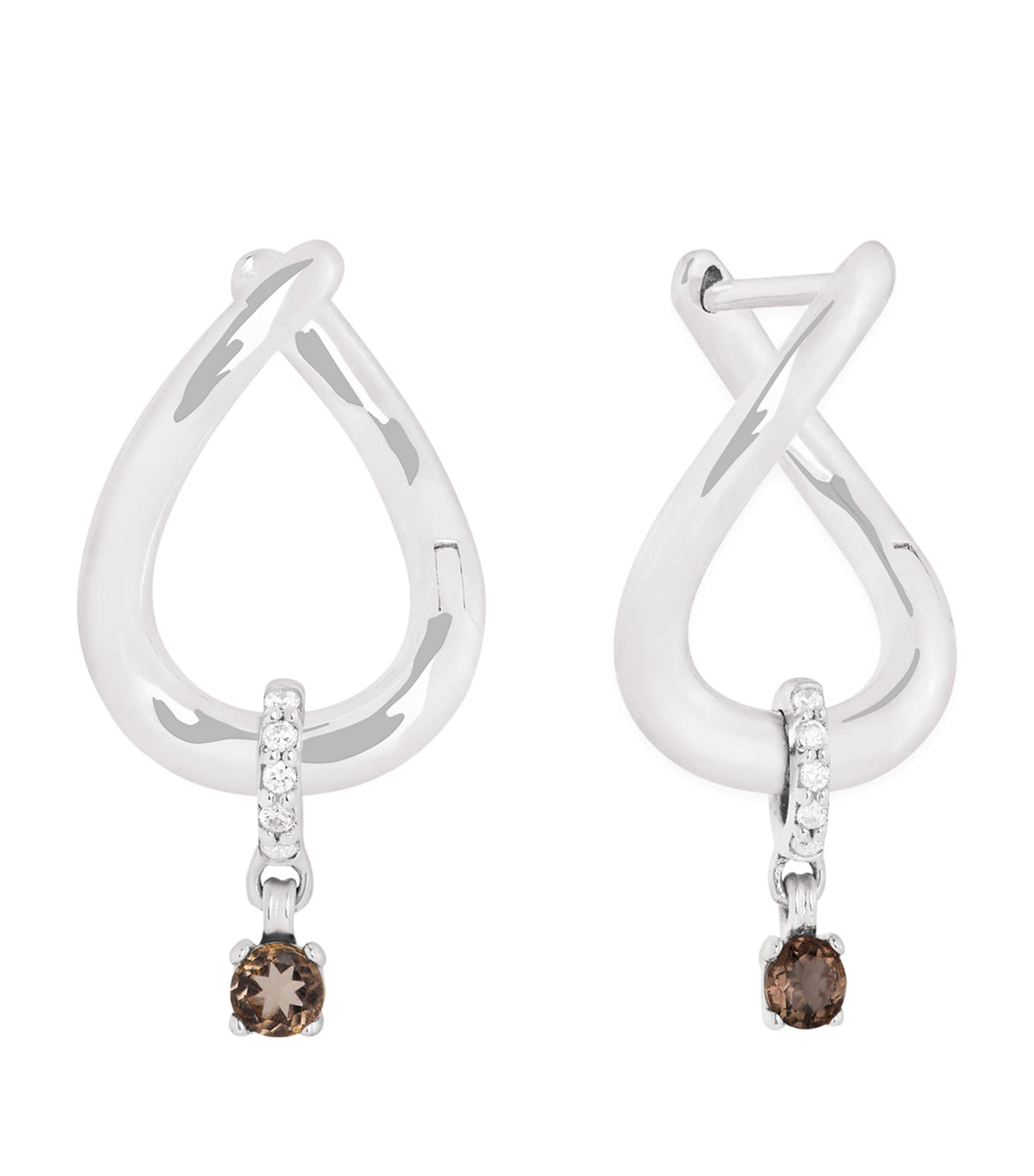 White Gold, Diamond and Quartz Molten Hoop Earrings