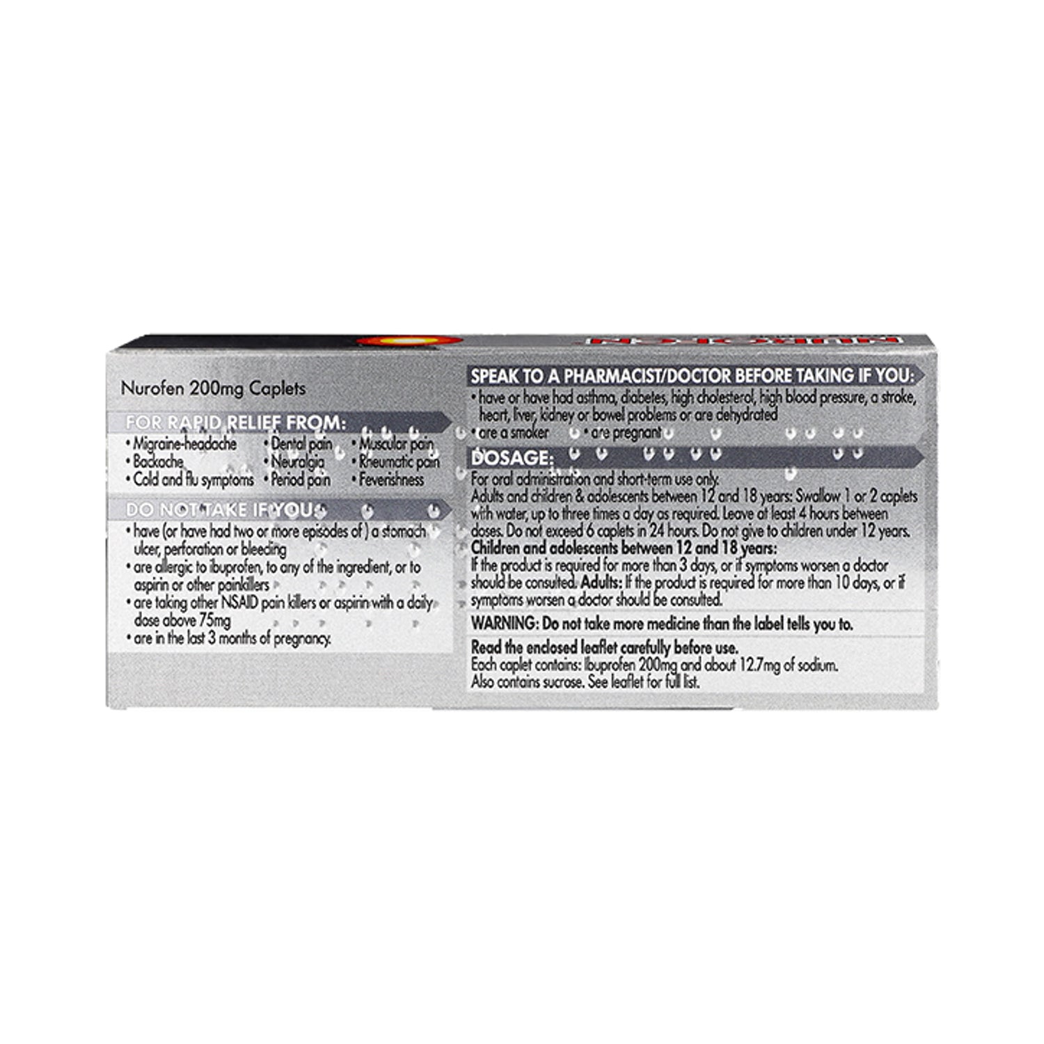 Nurofen 200mg ibuprofen caplets 16 pack, UK version