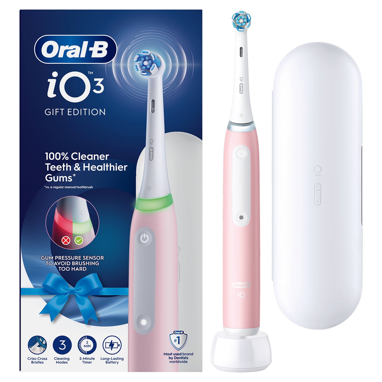 Oral-B iO 3 electric toothbrush pink with travel case (British brand)