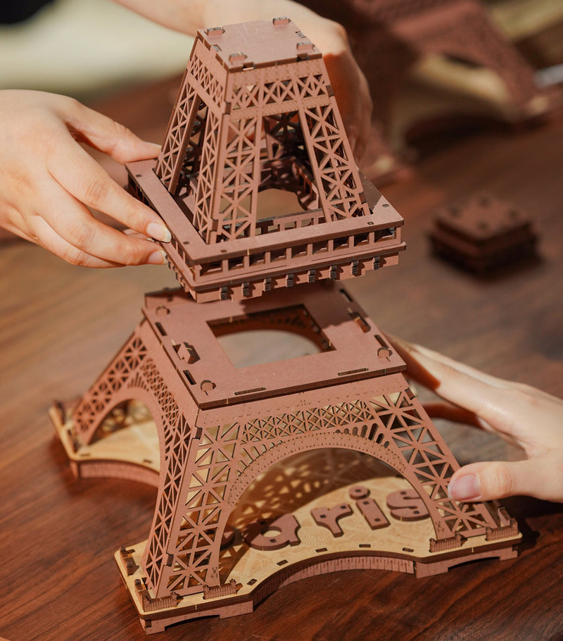 Robotime Night of the Eiffel Tower wooden kit, imported from the UK