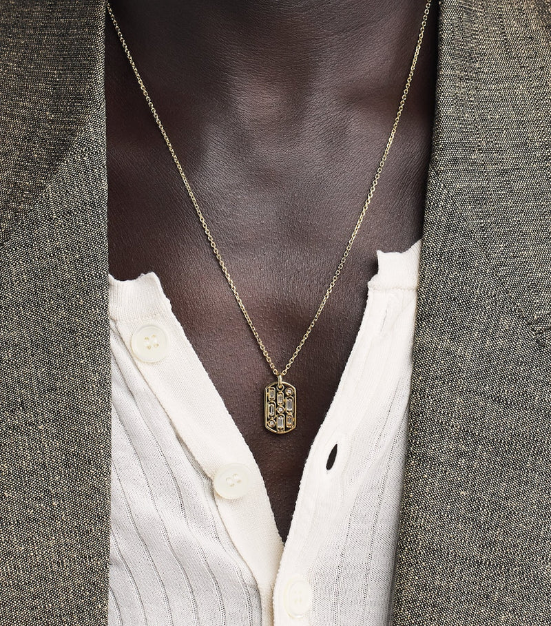 Suzanne Kalan yellow gold diamond dog tag pendant necklace, UK version