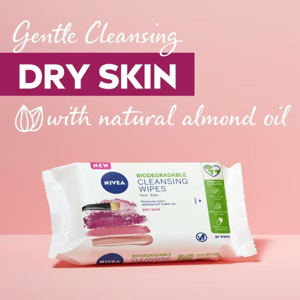 Nivea cleansing wipes dry skin 20s, imported from the UK
