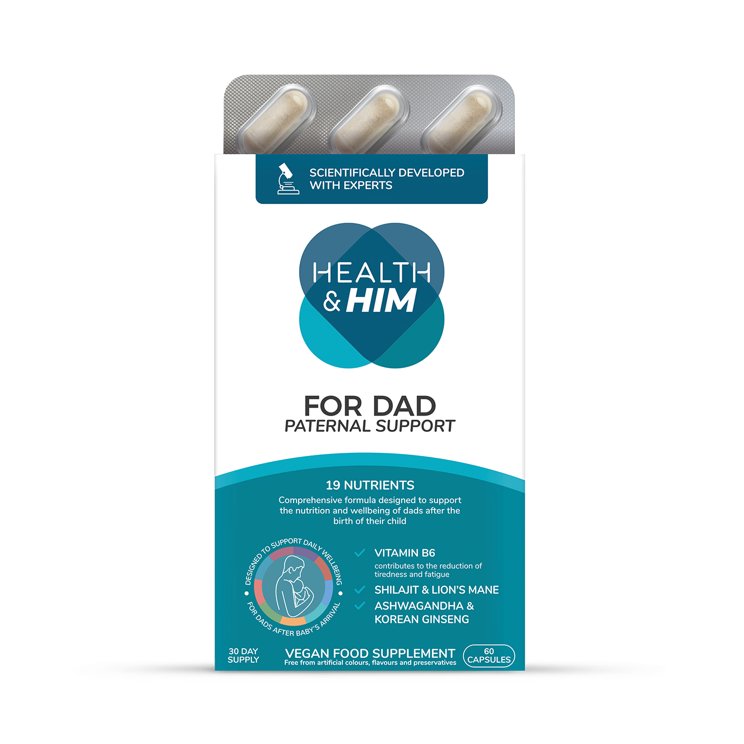 Health & Him supplement For Dad 60 capsules, imported from the UK