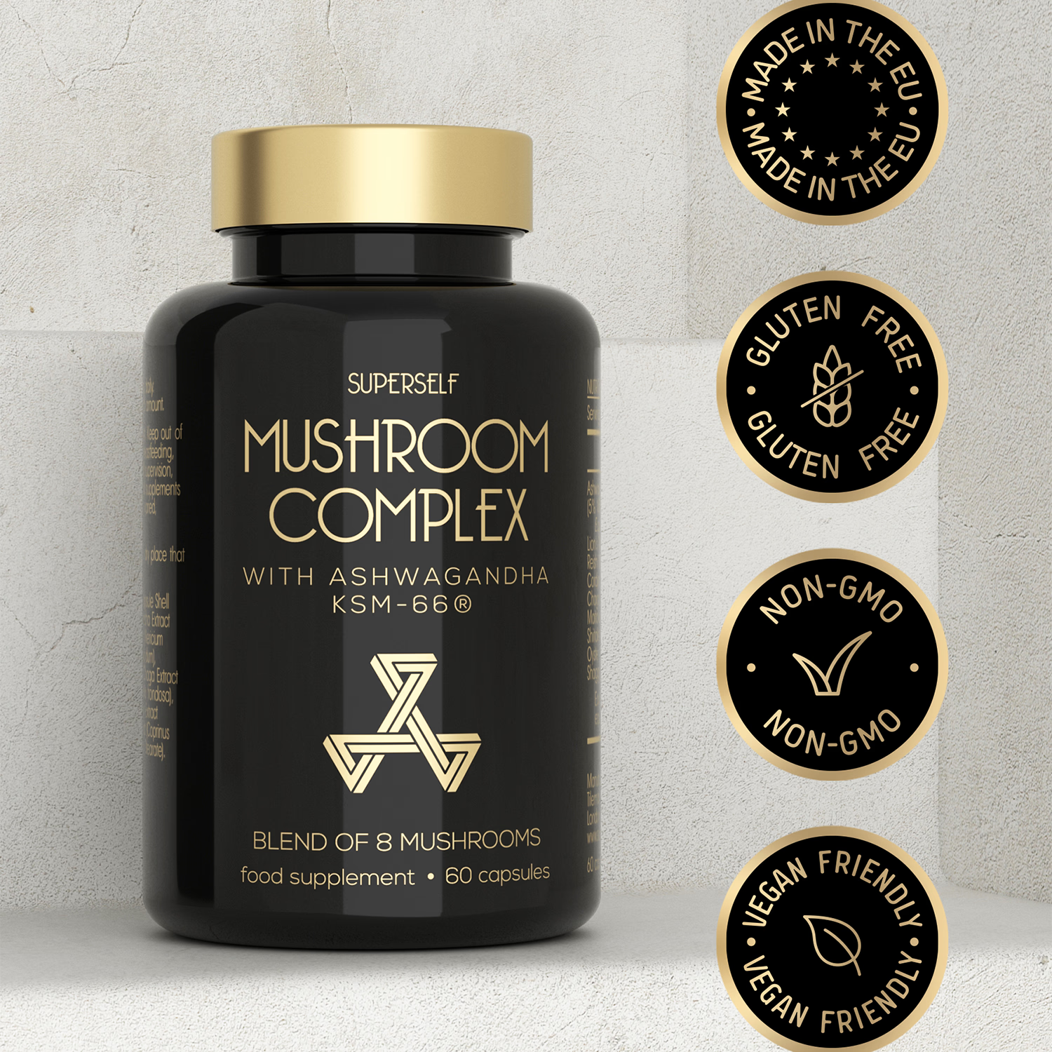 SuperSelf mushroom complex with ashwagandha KSM-66 60 capsules - British product