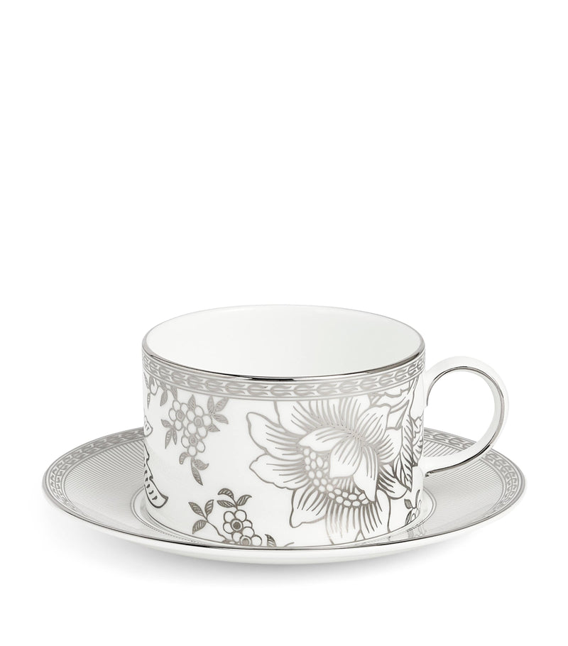 Wedgwood Silver Tonquin teacup and saucer (British brand)