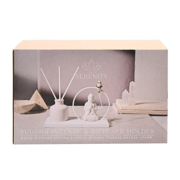 Serenity Buddha Incense and Diffuser Holder Gift Set in White