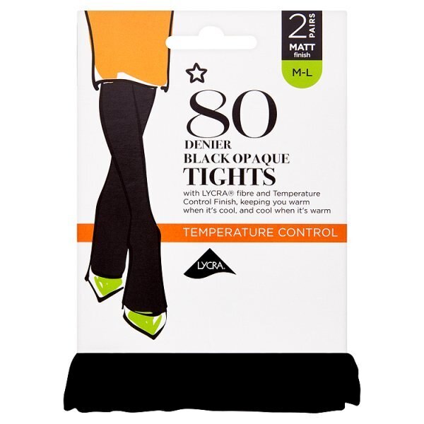 Superdrug 2 Pack 80 Denier Opaque Tights -Black M/L