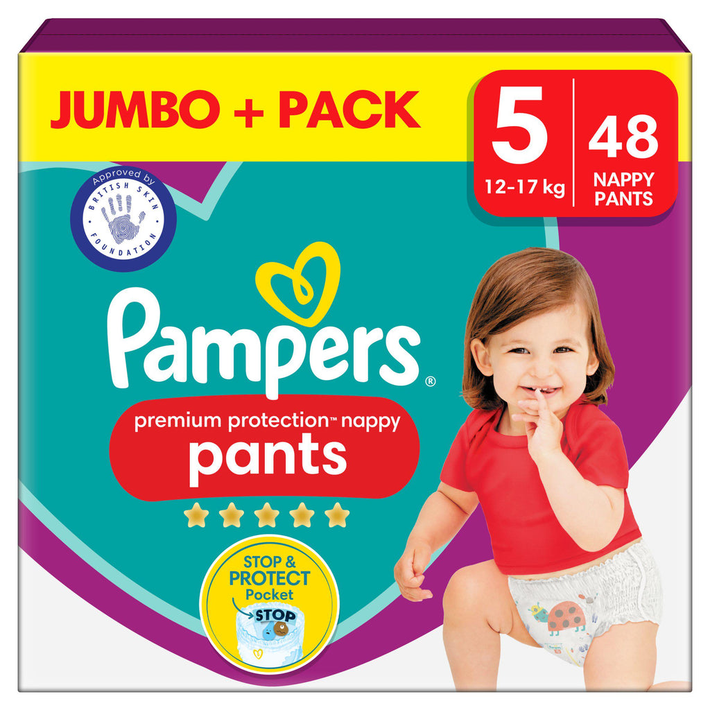 Pampers Premium Protection Nappy Pants Jumbo+ Pack Nappies Size 5, 12kg-17kg x48