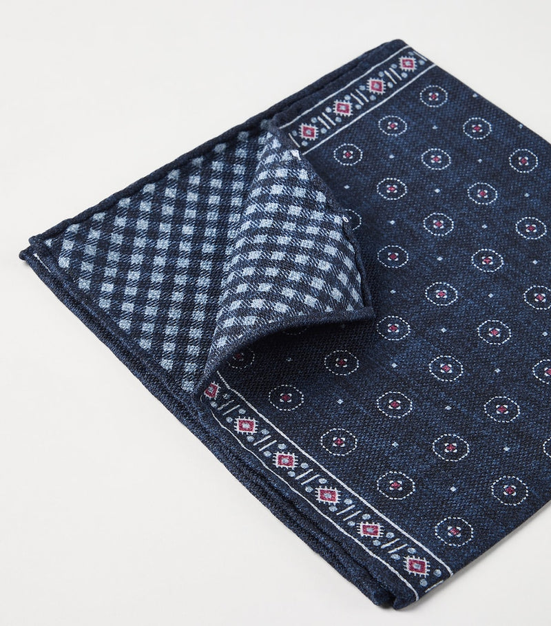 Brunello Cucinelli printed silk pocket square double faced 35x35cm (British brand)