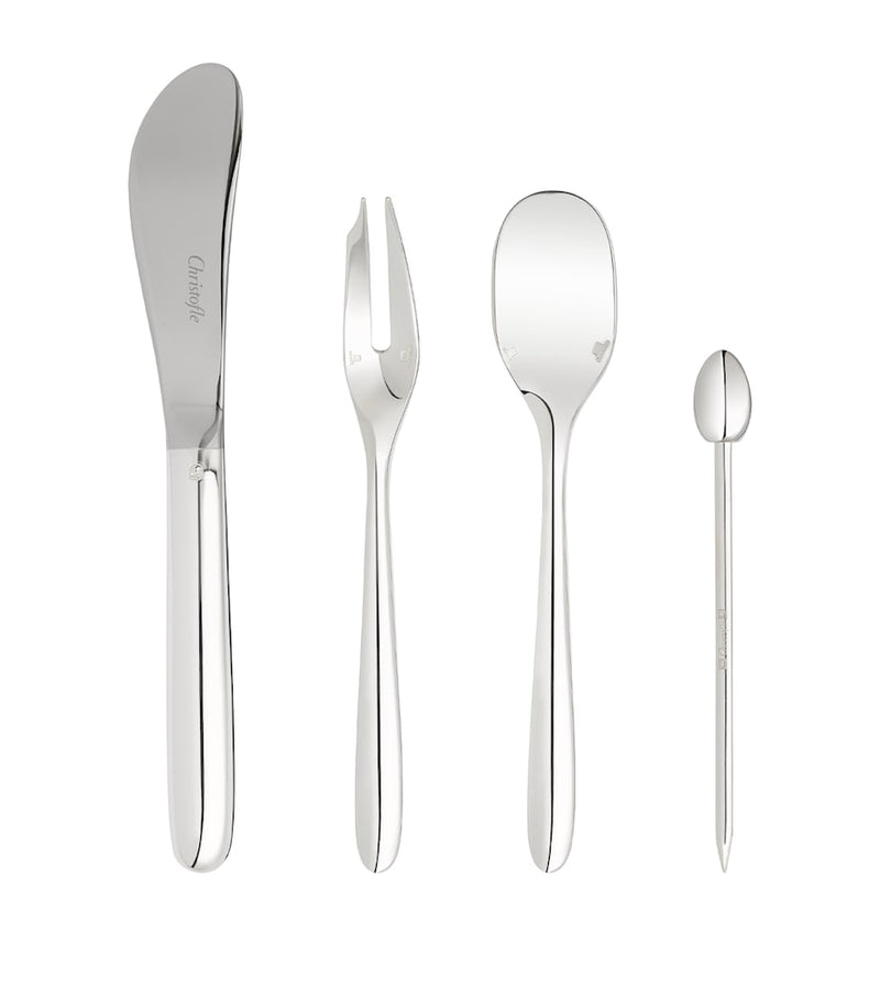 Christofle party cutlery case with stainless steel and walnut wood - British product