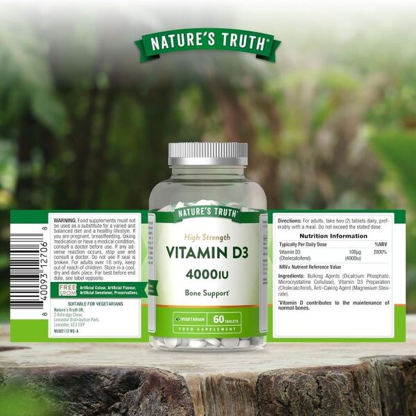 Nature's Truth Vitamin D3 4000IU 60 tablets, imported from the UK