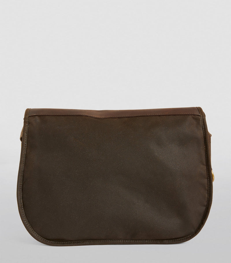 Barbour waxed Tarras messenger bag with leather trim, imported from the UK
