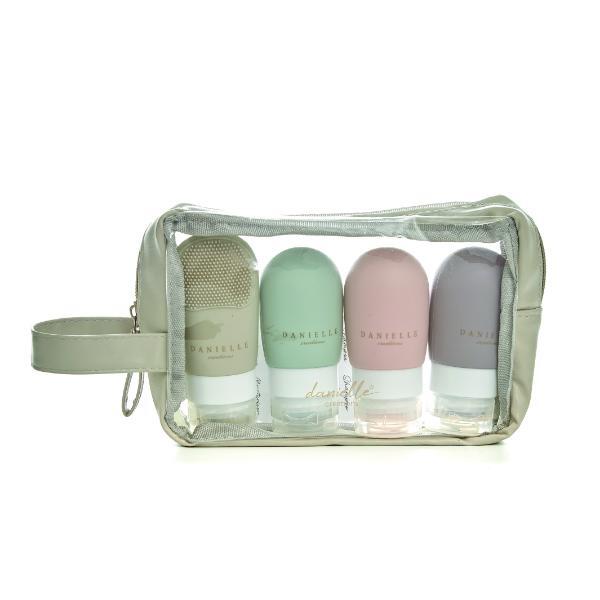 Danielle Creations travel bottle set with customisable labels - British product