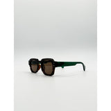 SVNX Angular Wayfarer sunglasses in brown with green arms (British brand)