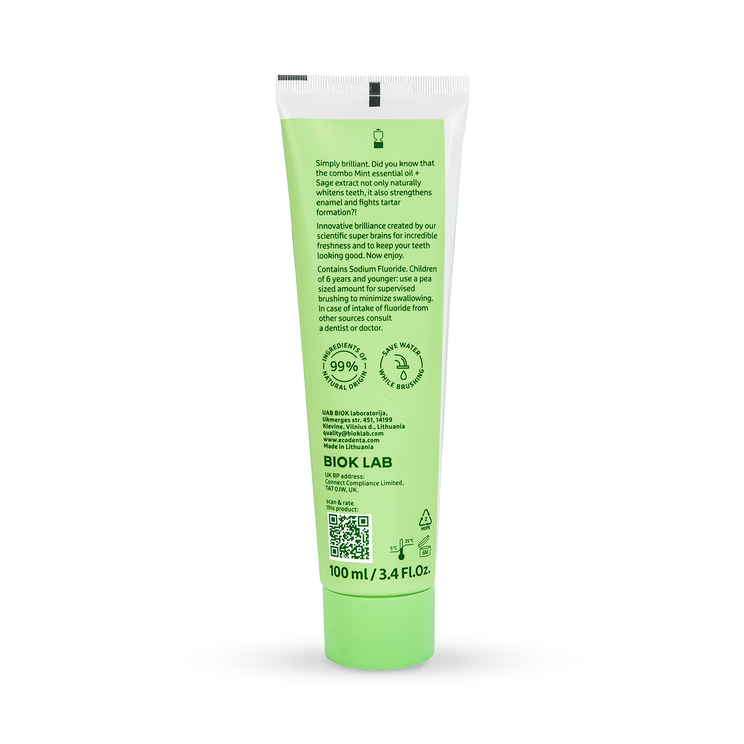 Ecodenta Whitening Toothpaste Mint Oil and Sage Extract 100ml - British product