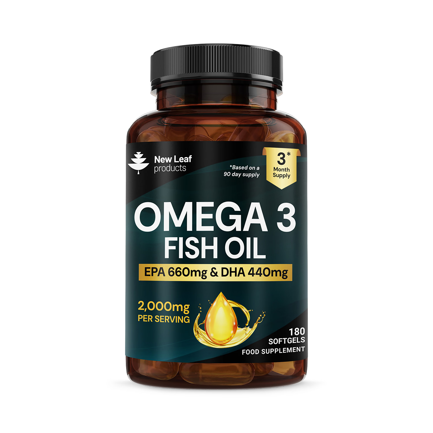 New Leaf Omega-3 fish oil softgels 180, UK version