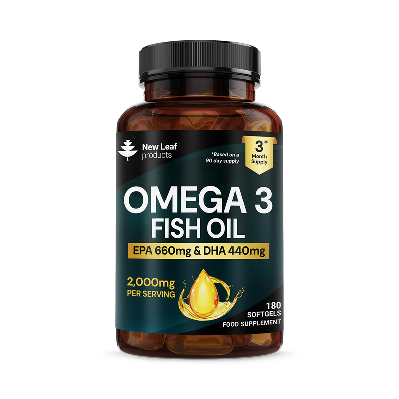 New Leaf Omega-3 fish oil softgels 180, UK version
