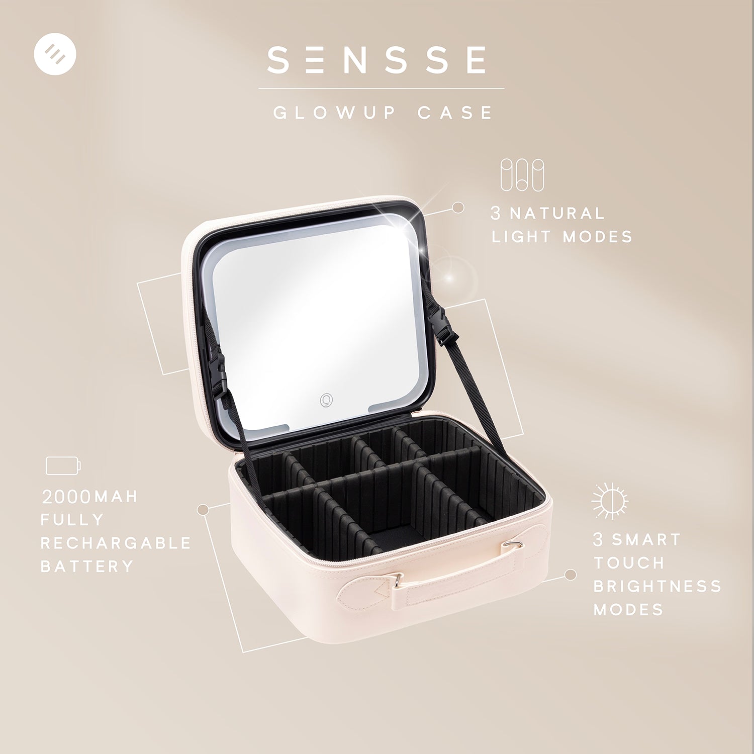 Sensse vanity case with LED light mirror - British product