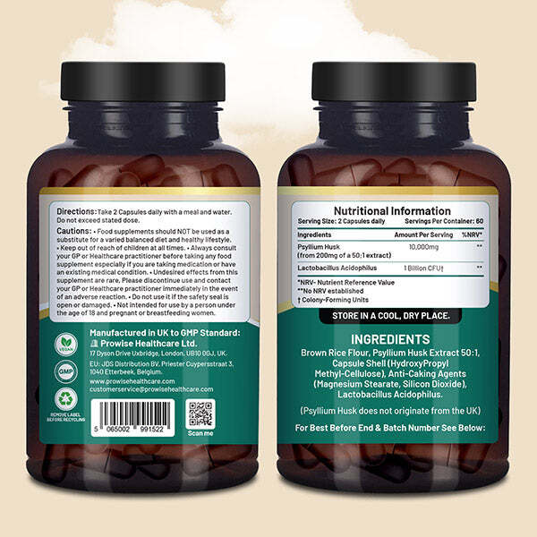 Prowise psyllium husk supplement with acidophilus 10000mg (British brand)