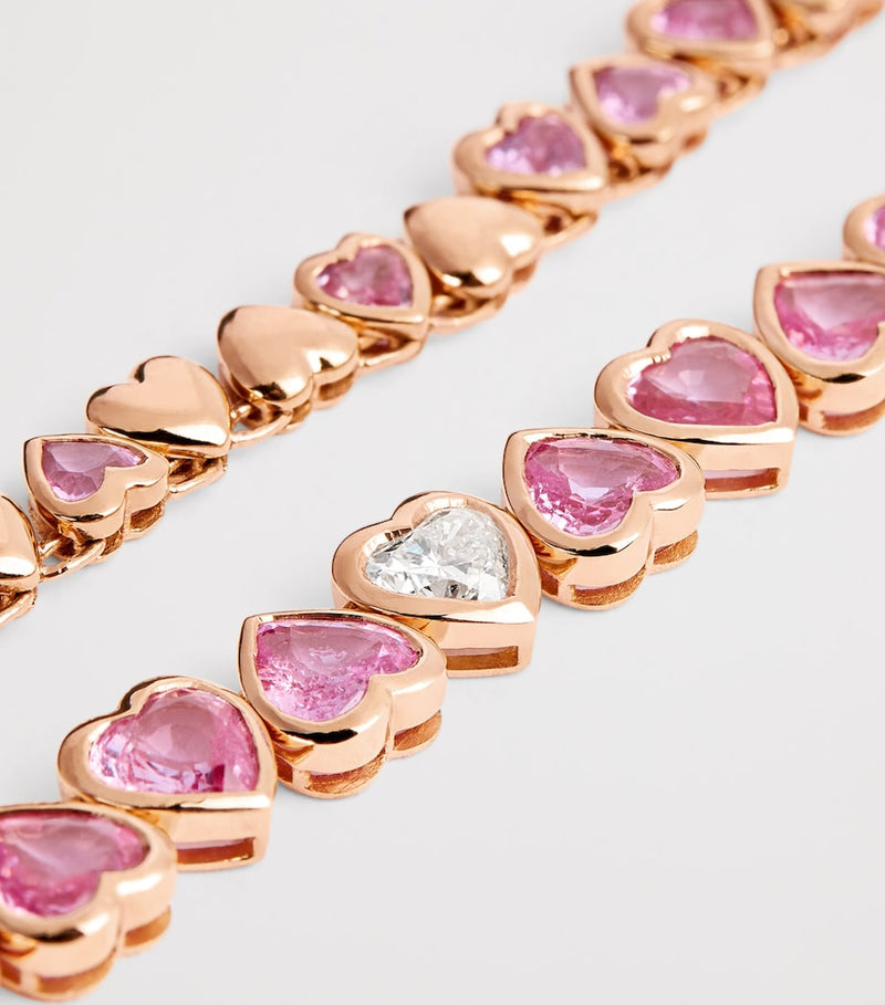 SHAY rose gold heart tennis necklace pink sapphires diamond (British brand)