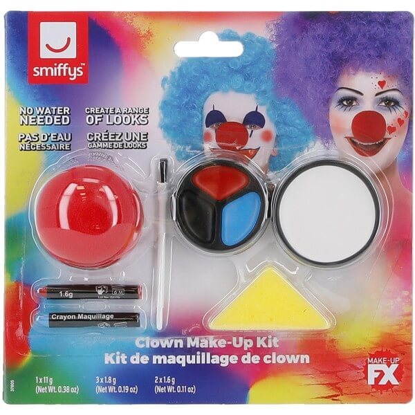Smiffys clown make-up kit with facepaints and nose, UK version