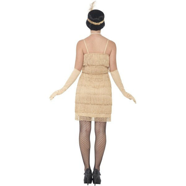 Smiffys Flapper Costume, Gold, with Short Dress