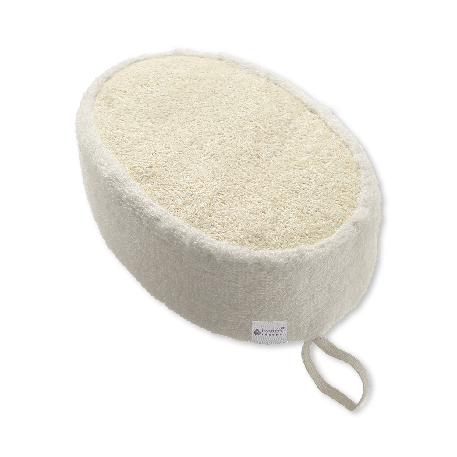 Hydréa London bamboo and loofah exfoliating sponge, imported from the UK
