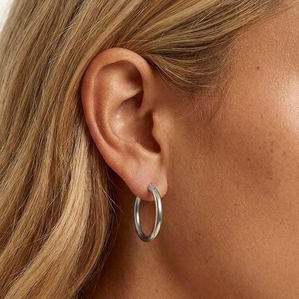 MUCHV silver hoop earrings 24mm, UK version