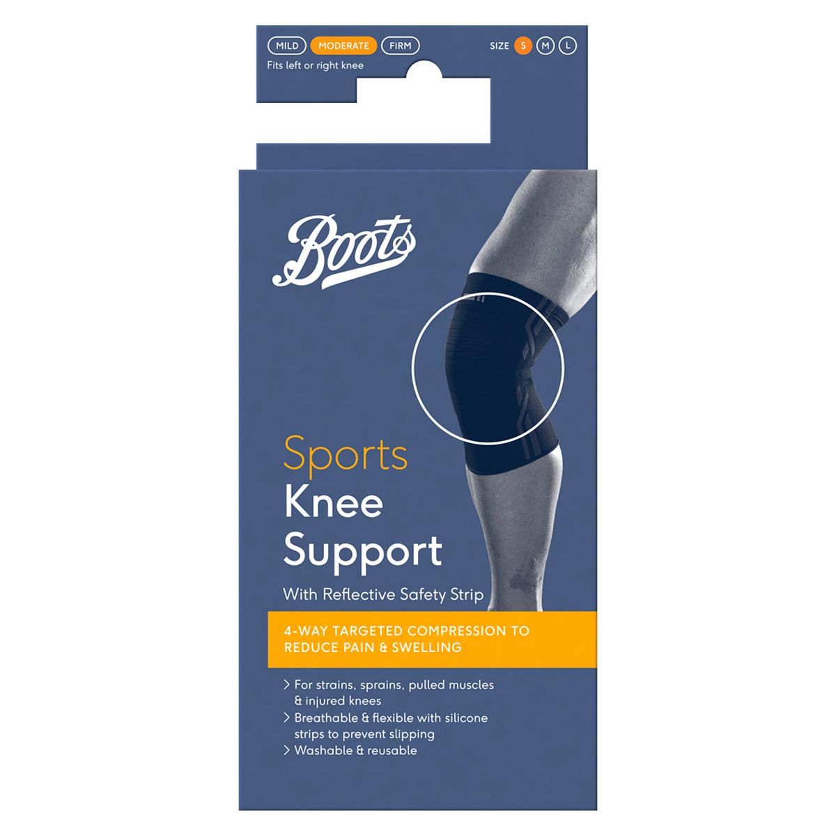 Boots Sports Knee Support with Reflective Safety Strip - Small GOODS Boots   