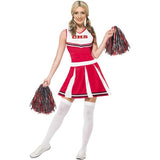 Smiffys red cheerleader costume with dress and pom poms, UK version