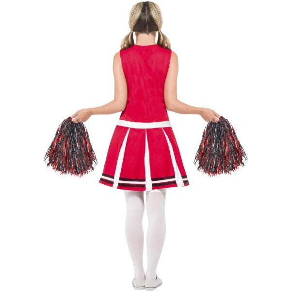 Smiffys red cheerleader costume with dress and pom poms, UK version