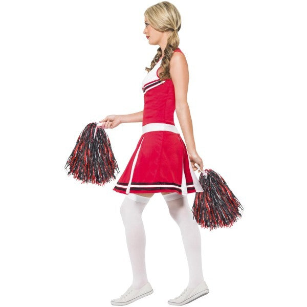 Smiffys red cheerleader costume with dress and pom poms, UK version