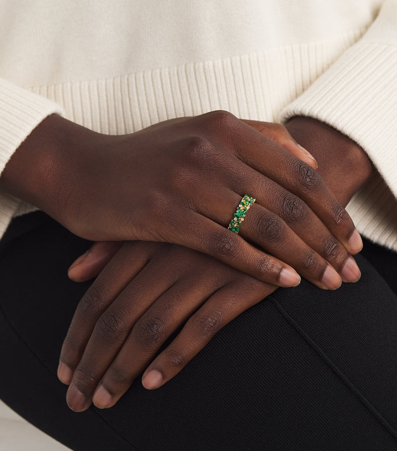 Suzanne Kalan yellow gold emerald and diamond eternity ring, UK version