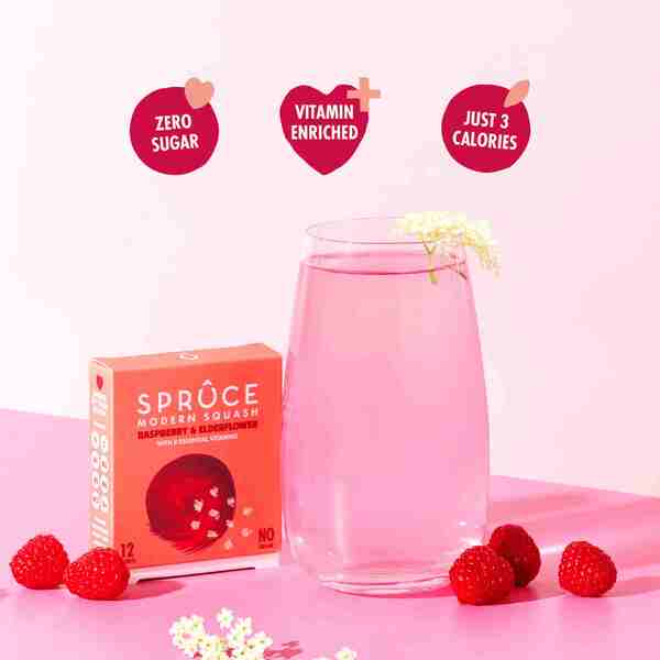 Spruce raspberry & elderflower water enhancer 12 sachets, imported from the UK