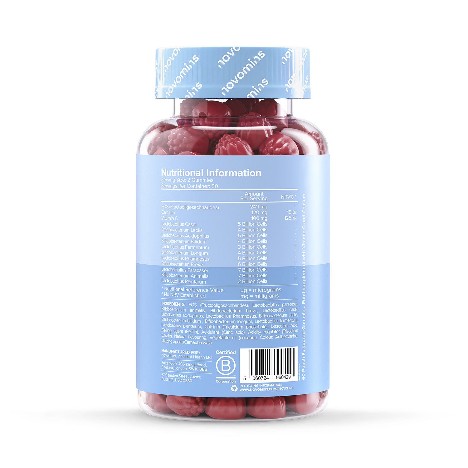 Novomins Bio-Bac peach gummies 60 pieces, imported from the UK
