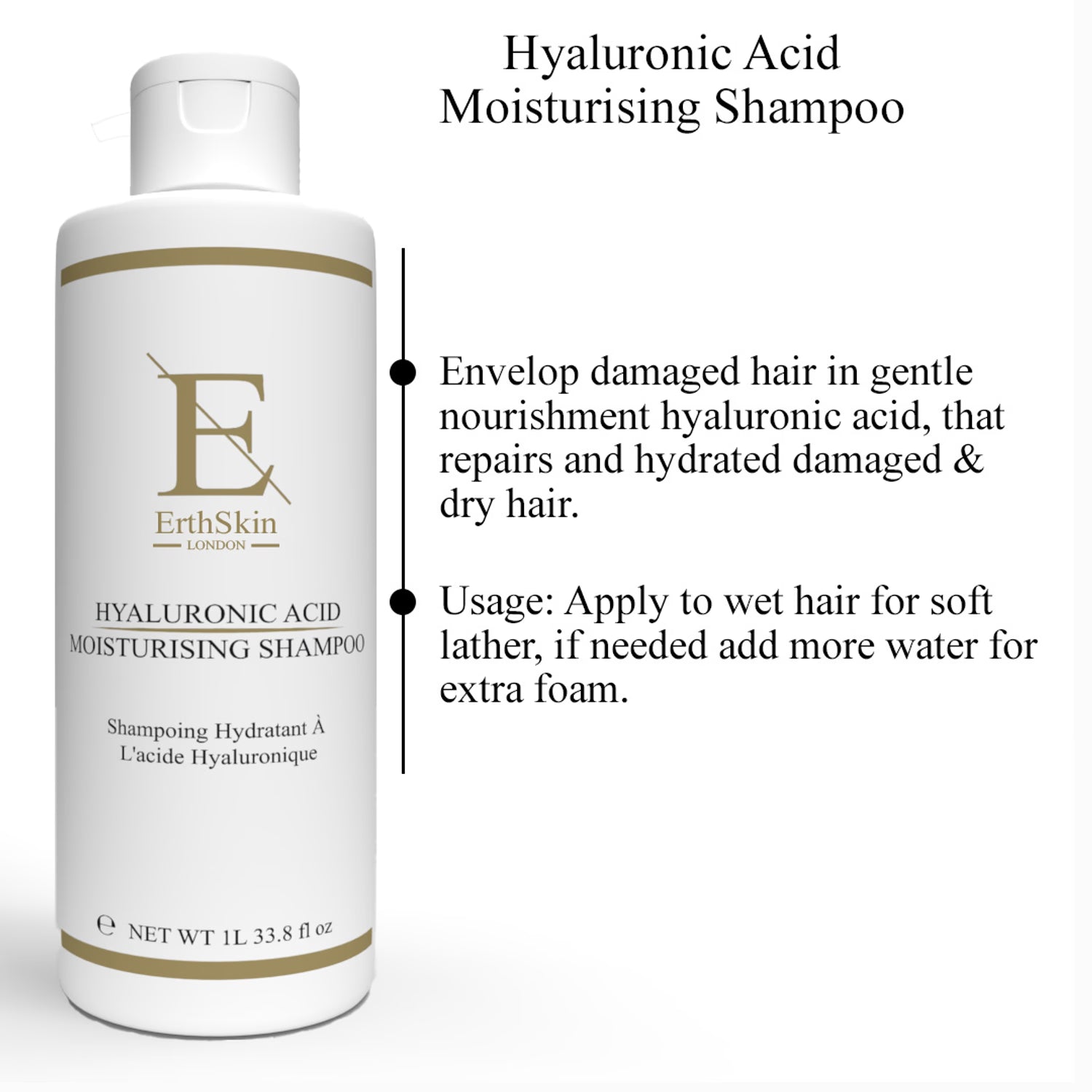 Erth Skin London Hyaluronic Acid Moisturising Shampoo 1L - British product
