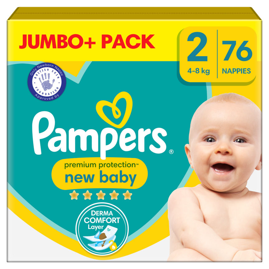 Pampers New Baby Size 2, 76 Nappies, 4kg-8kg, Jumbo+ Pack Nappies & Wipes ASDA   