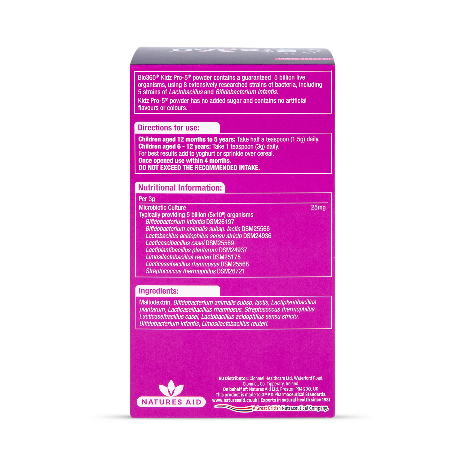 Nature's Aid Kidz Pro-5 probiotic powder 90g, imported from the UK