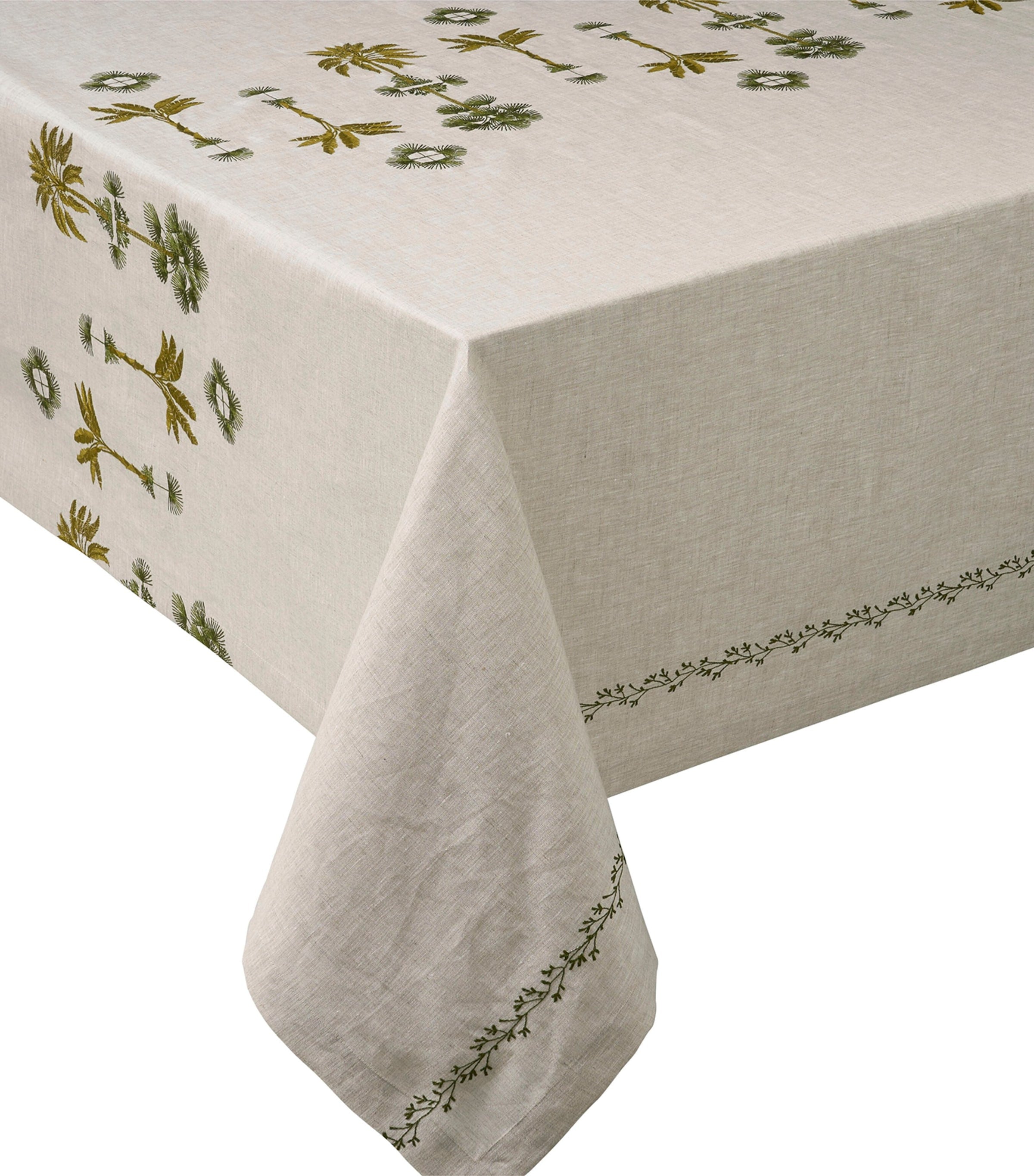 Embroidered Palm Print Linen Tablecloth 170cm x 250cm