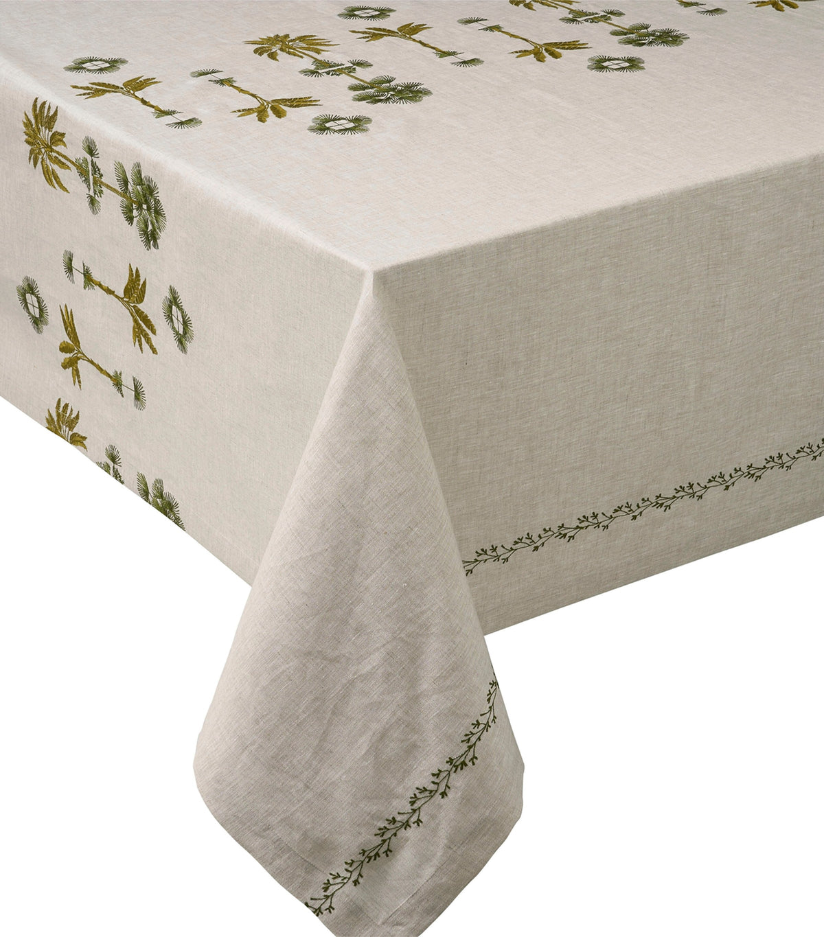 Embroidered Palm Print Linen Tablecloth 170cm x 250cm