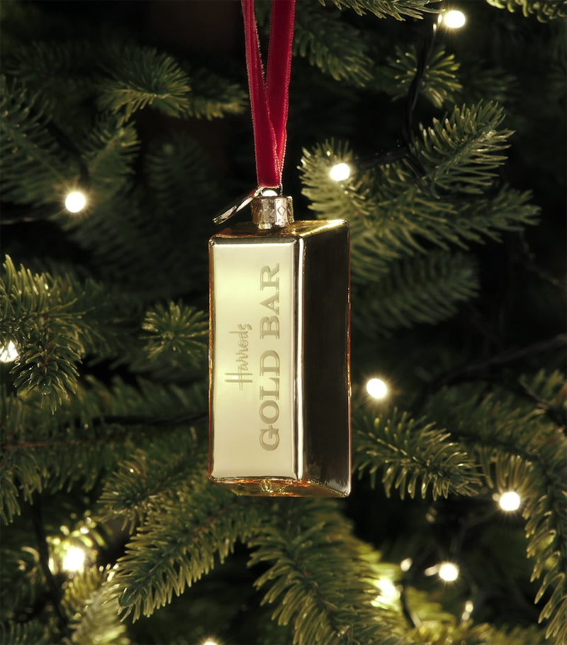 Harrods gold bar tree ornament (British brand)