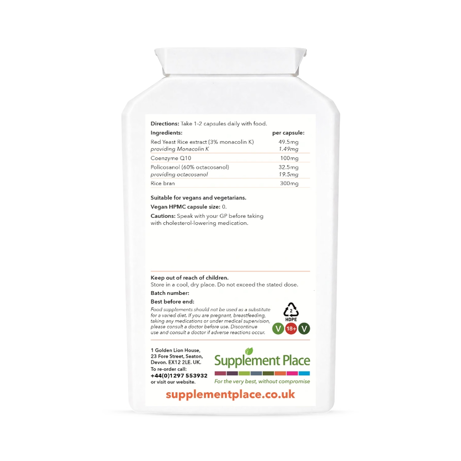 Supplement Place Reduchol red yeast rice CoQ10 120 capsules (British brand)