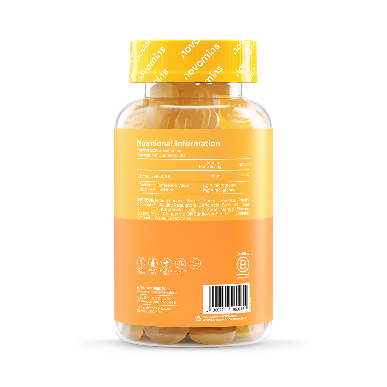 Novomins Vitamin D3 4000IU Mango Gummies 60, imported from the UK