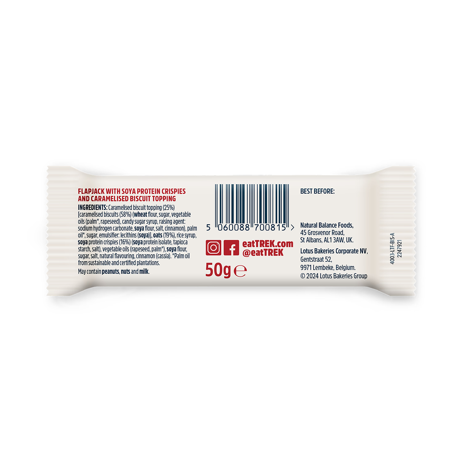 Trek protein flapjack Lotus Biscoff 50g, UK version