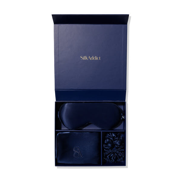 Silk Addict mulberry silk gift set navy, UK version