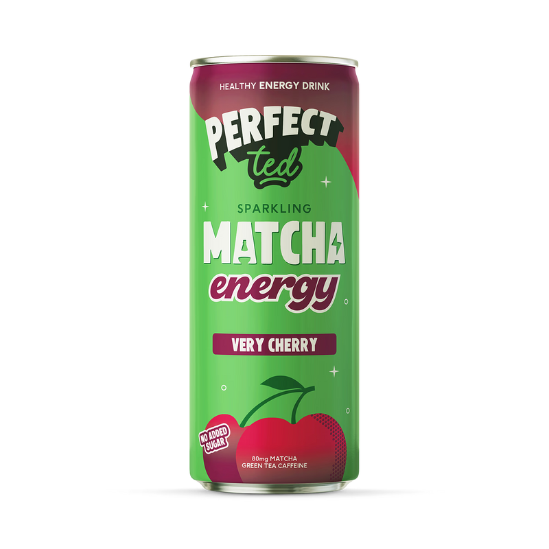 PerfectTed matcha energy drink Very Cherry 250ml, imported from the UK
