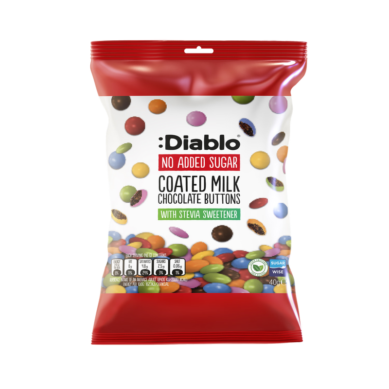Diablo no added sugar milk chocolate buttons 40g (British brand)