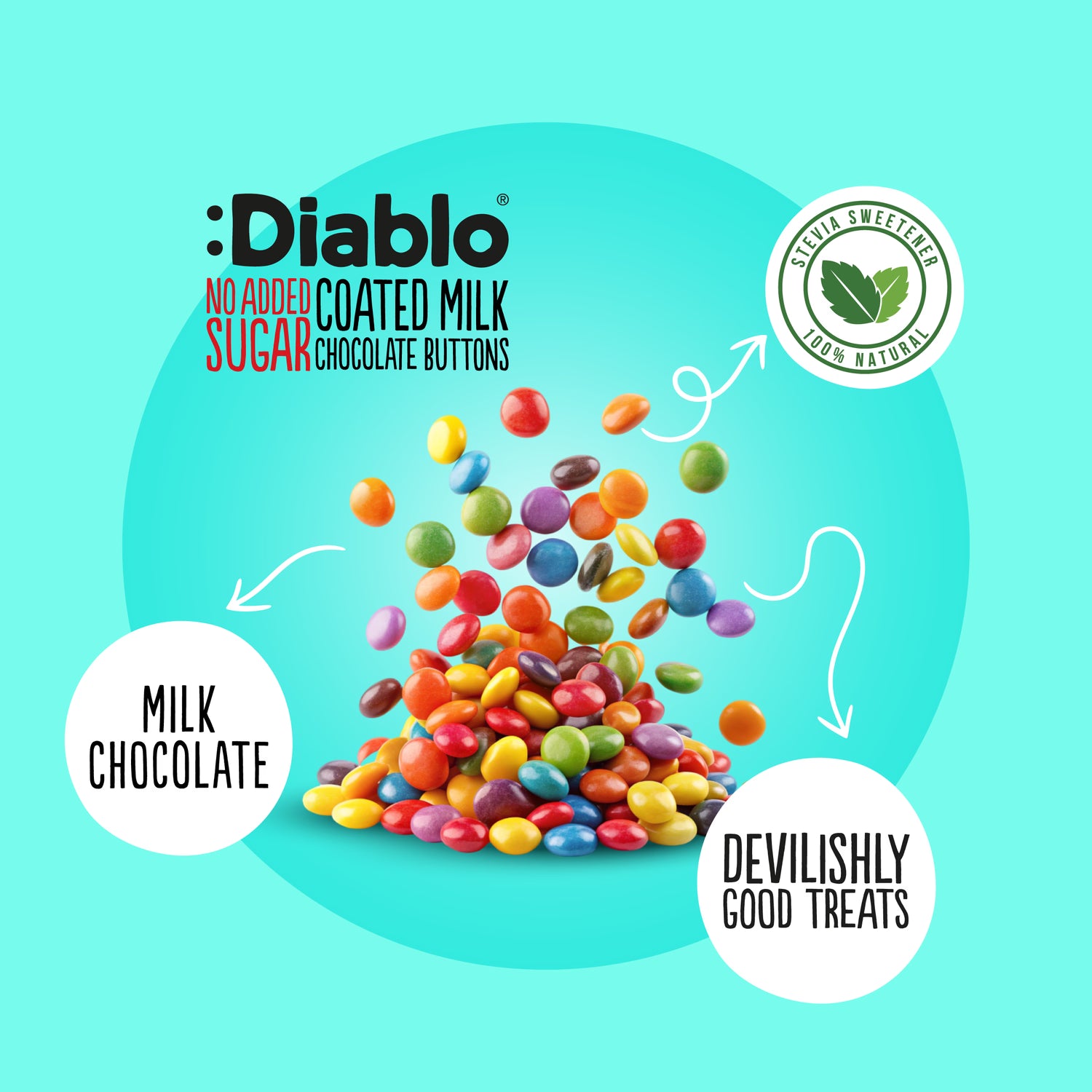 Diablo no added sugar milk chocolate buttons 40g (British brand)