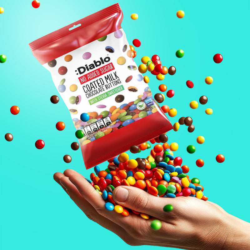 Diablo no added sugar milk chocolate buttons 40g (British brand)